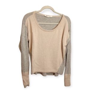 Merino Wool 100% Beige and Gray Long Sleeve Sweater